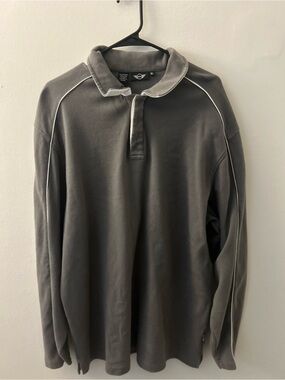 MINI Men’s Solid Grey Long Sleeve Collared Polo Shirt Button Logo